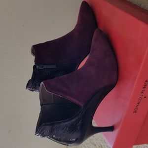 Size 8.5M Donald J Pliner Talia merlot suede/patent leather pointed toe booties